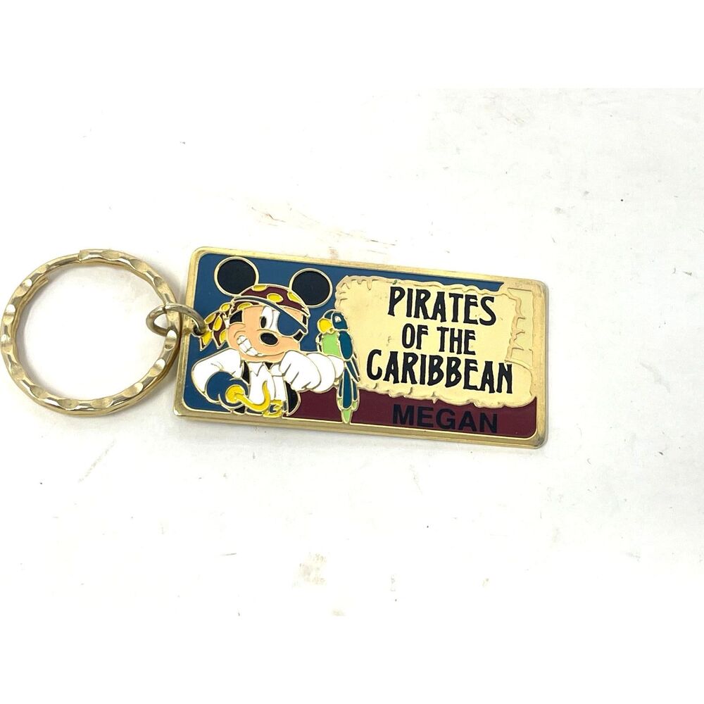 Vintage Pirates of the Caribbean Disneyland Disney Mickey Brass Enamel Keychain